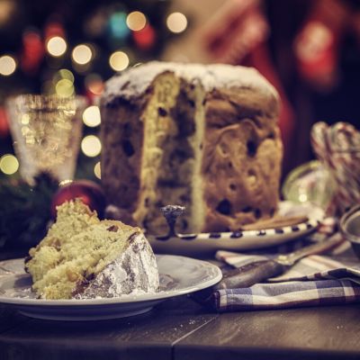 Homemade Panettone Christmas Cake with Powdered Sugar